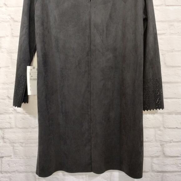 O Zara Womens Black Faux Suede Laser Cute Long Sleeve Mini Dress NWT Size S - Picture 13 of 13